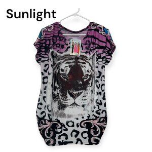 Fashion Unbranded Women Rhinestones Tiger Print Top SZ M Stretch Polyester